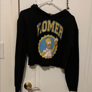 The Simpsons Black Cropped Hoodie with Cartoon Graphic